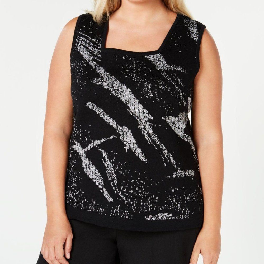 Kasper Black/Silver Sleeveless Metallic Square Neck‎ Cami Top